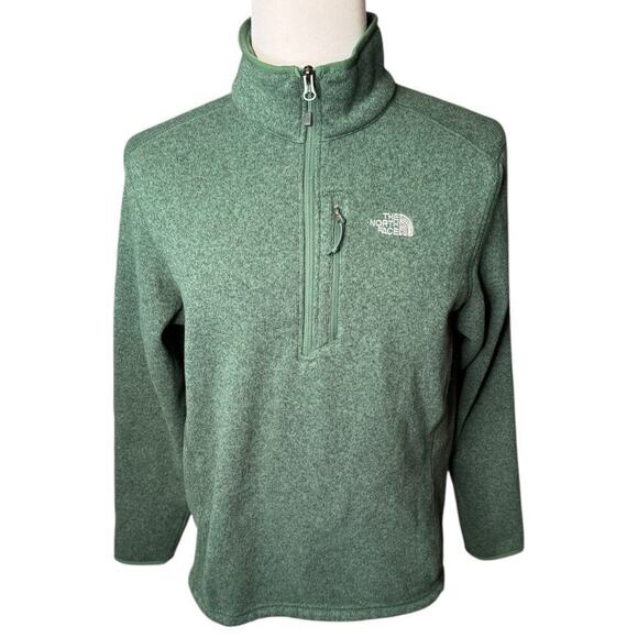 North Face Men's 1/4 Quarter Zip Pullover Large Fleece Logo Pullover Green - Picture 1 of 7